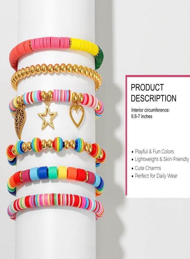 Raicegs Heishi Clay Beaded Bracelets for Women Rainbow Friendship Stretch Bracelets Stackable Boho Summer Beach Surfer Jewelry Set - Image 3